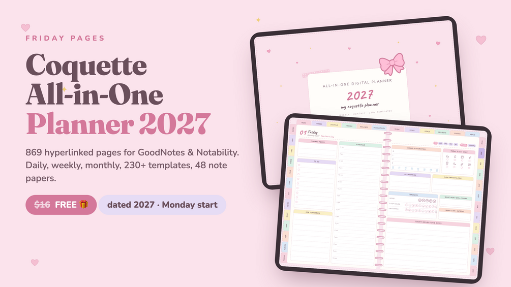 Coquette All-in-One Planner 2027 for GoodNotes and Notability