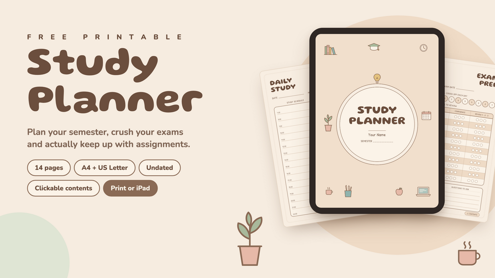 Cozy Study Planner, printable and iPad