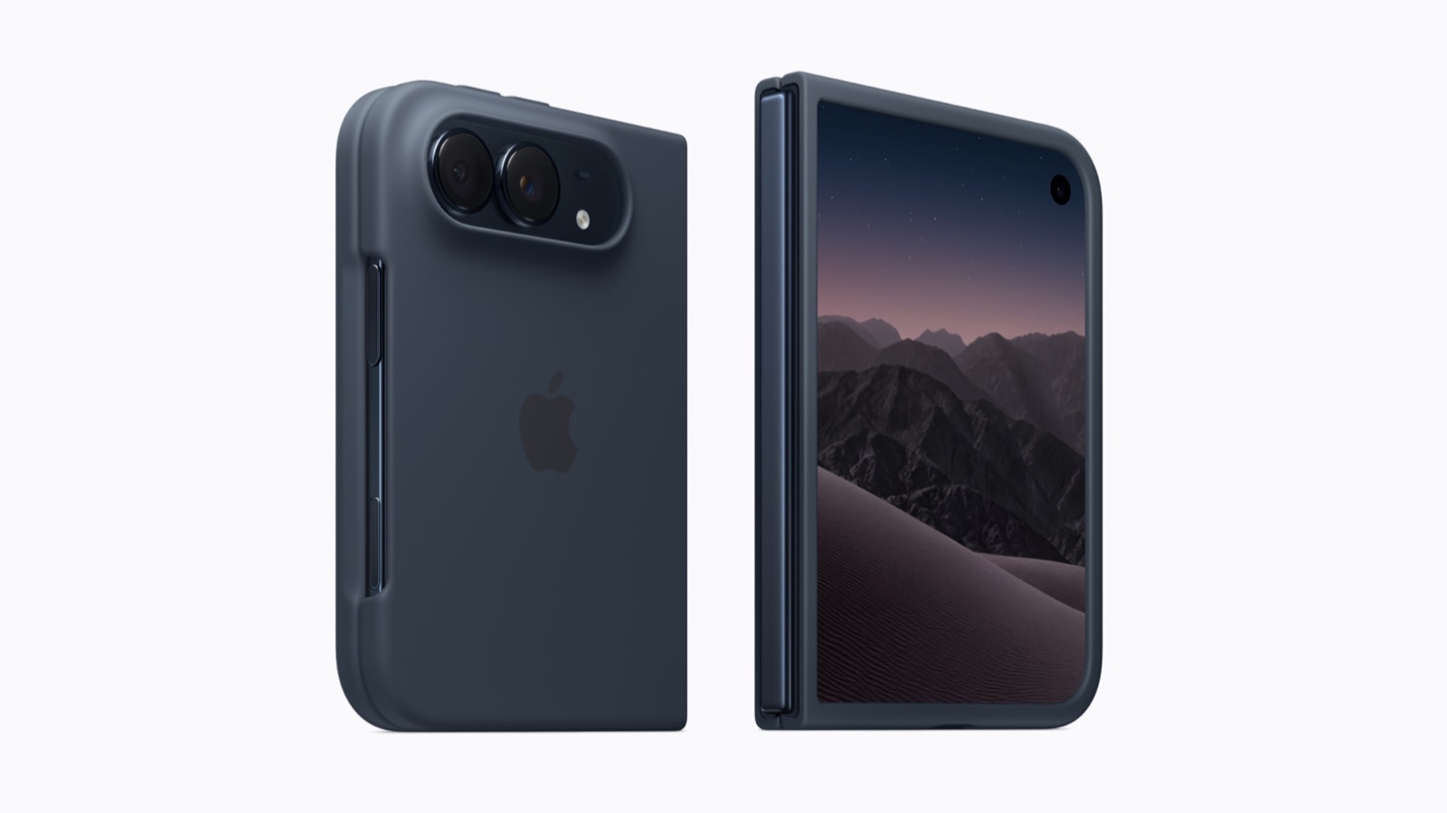 Apple iPhone Duo Case in navy blue, shown on the closed and open phone