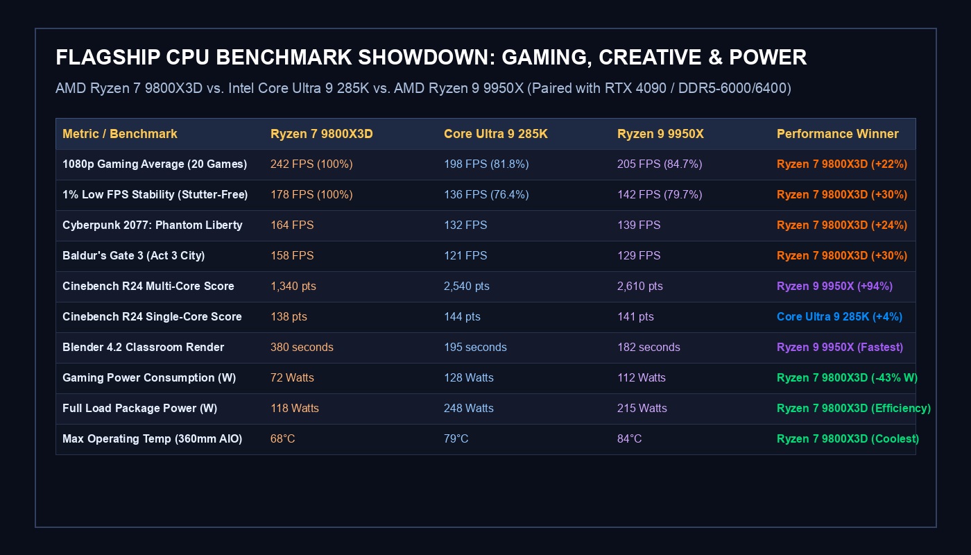 Flagship Desktop CPU Gaming Benchmarks and 1% Low Stability Matrix